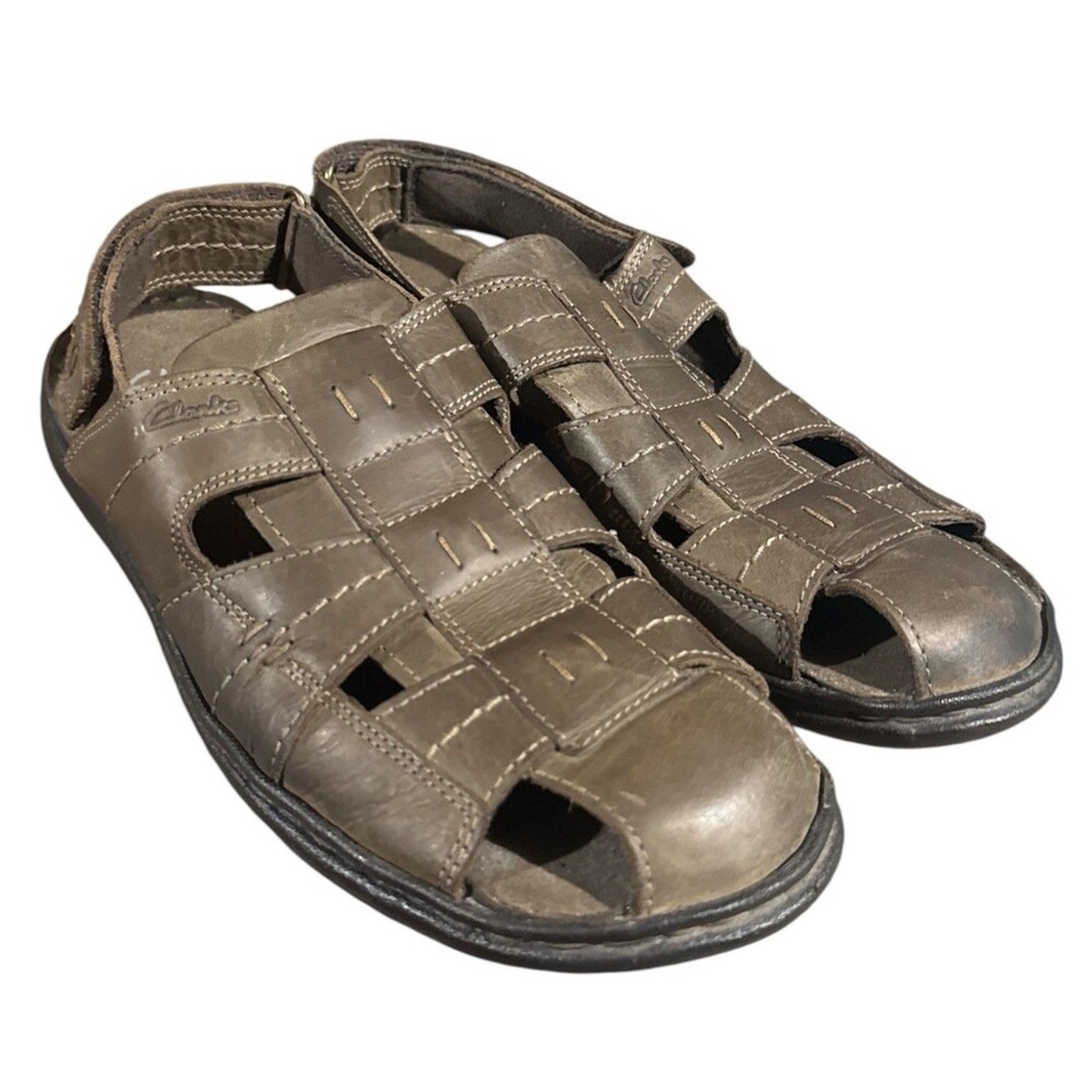 Clarks Sandals Men's 9 Brown Leather Fisherman Closed Toe Hiking Trail